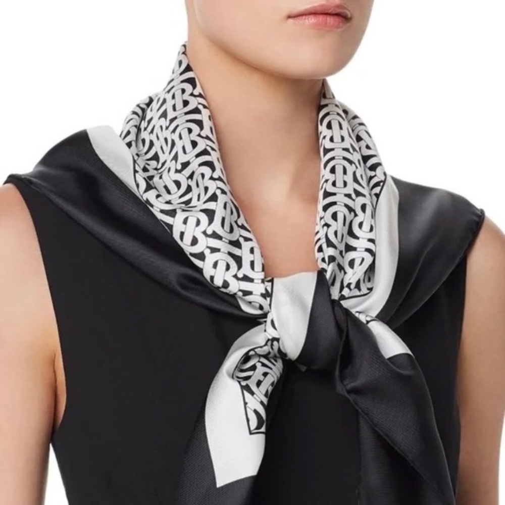 Burberry Unisex Square Mulberry Silk TB Monogram Scarf With Hand Rolled …
